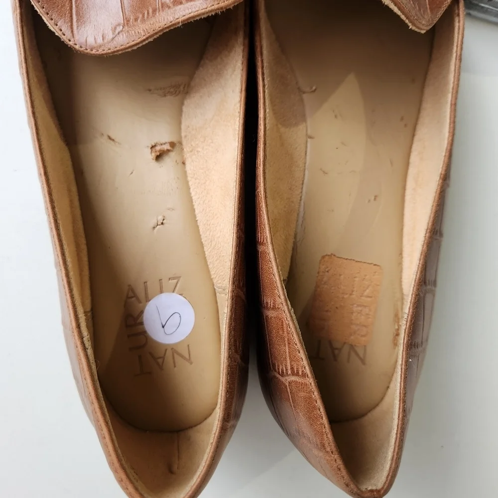 Naturalizer Brown Emiline Crocodile Pattern Block Heel Loafer Slip-On Flats 9M